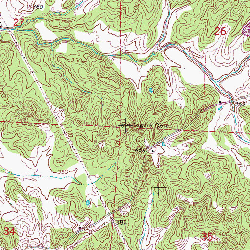 Topographic Map of Rogers Cemetery, MS