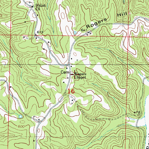 Topographic Map of Rogers Chapel, MS