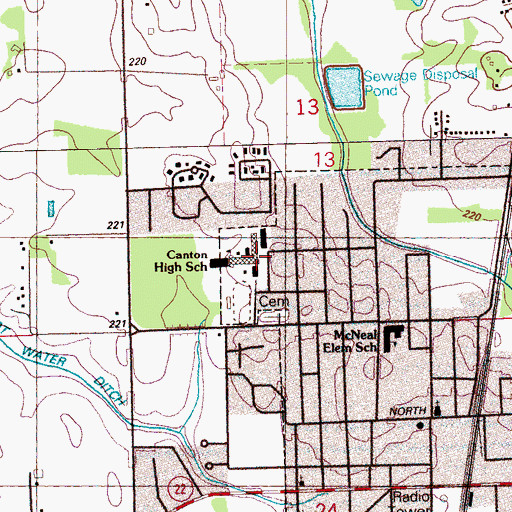 Topographic Map of Canton High School, MS