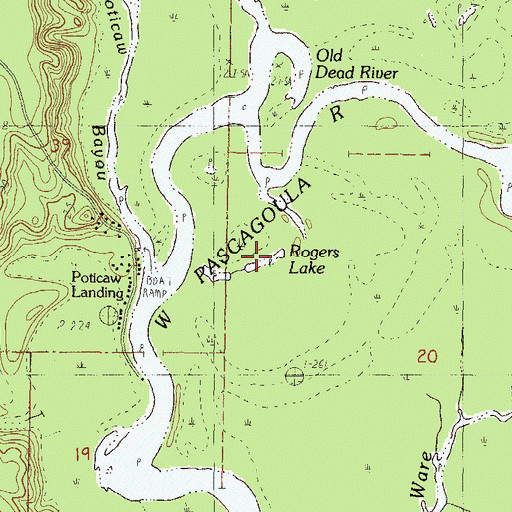 Topographic Map of Rogers Lake, MS