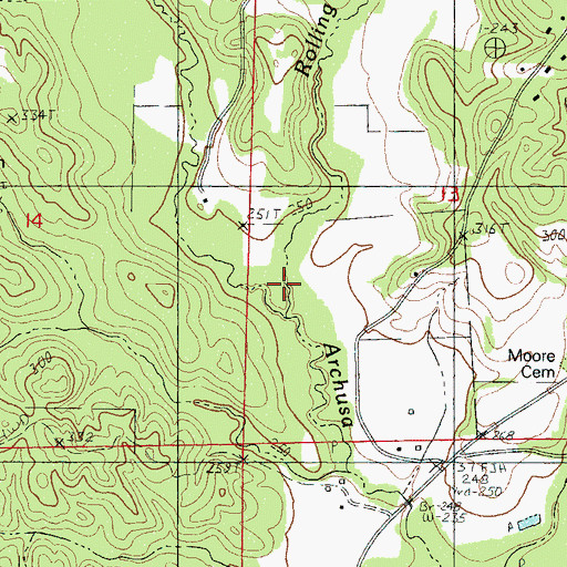 Topographic Map of Rolling Creek, MS