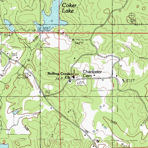 Topographic Map of Rolling Creek Baptist Church, MS