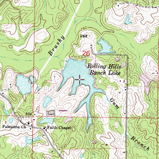 Topographic Map of Rolling Hills Ranch Lake, MS