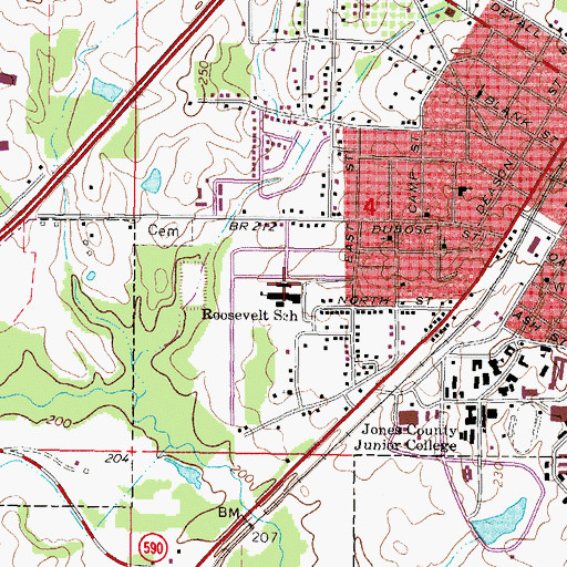 Topographic Map of Roosevelt School, MS