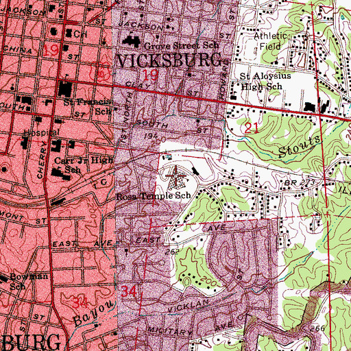 Topographic Map of Rosa Temple School, MS