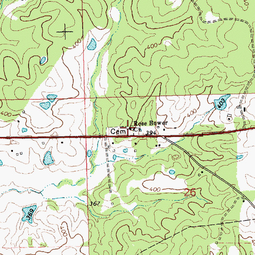 Topographic Map of Rose Bower Baptist Church, MS