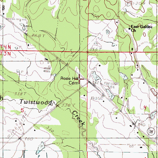 Topographic Map of Rose Hill Cemetery, MS