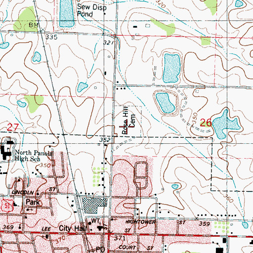 Topographic Map of Rose Hill Cemetery, MS