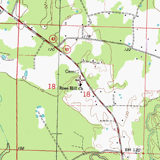 Topographic Map of Rose Hill Church, MS