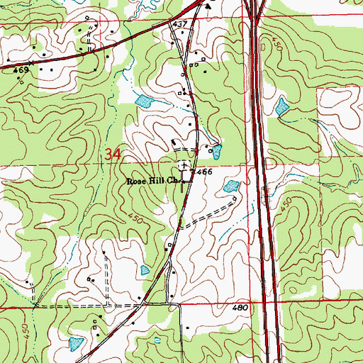 Topographic Map of Rose Hill Church, MS