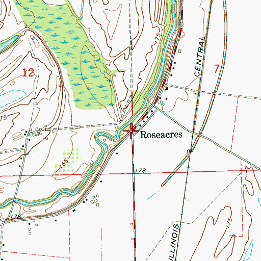 Topographic Map of Roseacres, MS
