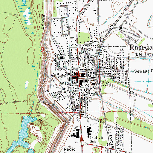 Topographic Map of Rosedale, MS
