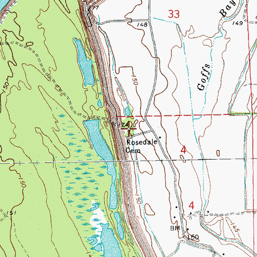 Topographic Map of Rosedale Cemetery, MS