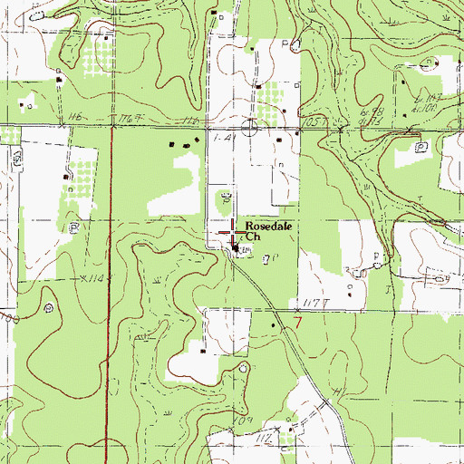 Topographic Map of Rosedale Church, MS