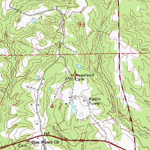 Topographic Map of Roseland Cemetery, MS
