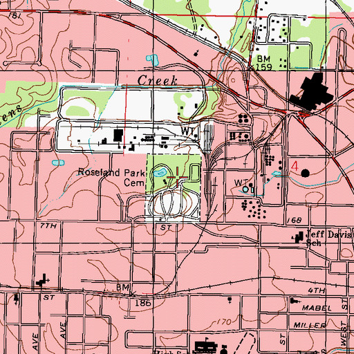 Topographic Map of Roseland Park Cemetery, MS
