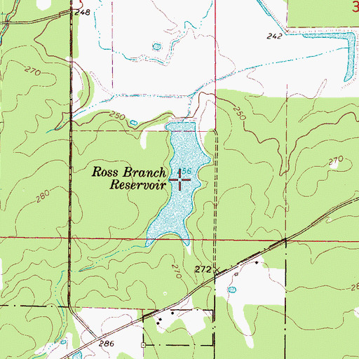 Topographic Map of Ross Branch Reservoir, MS
