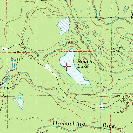 Topographic Map of Round Lake, MS
