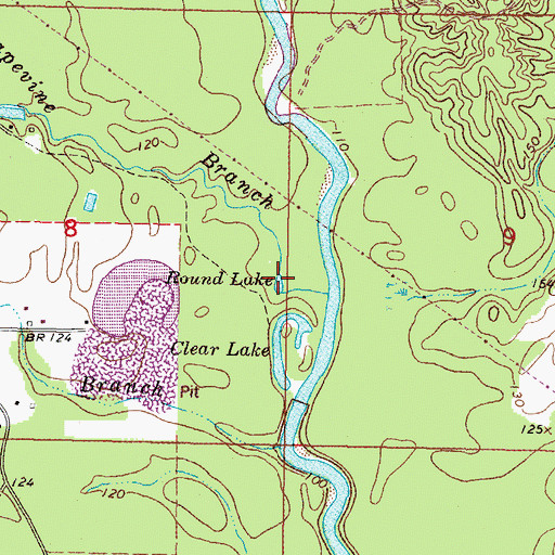 Topographic Map of Round Lake, MS