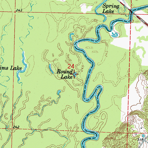 Topographic Map of Round Lake, MS