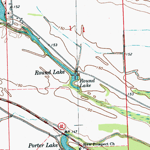 Topographic Map of Round Lake, MS