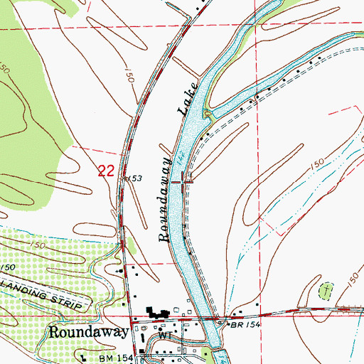 Topographic Map of Roundaway Lake, MS