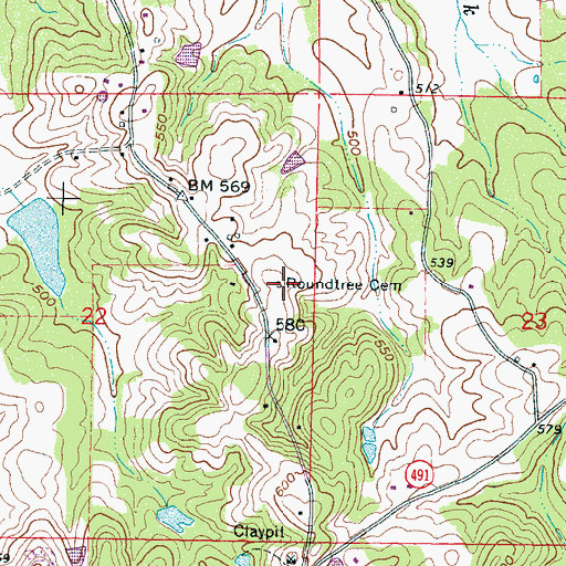 Topographic Map of Roundtree Cemetery, MS