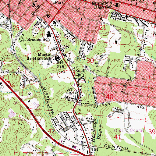 Topographic Map of Routh Cemetery, MS