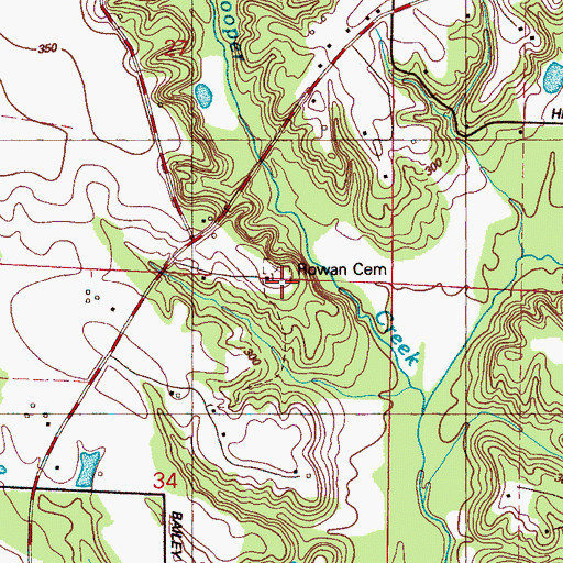 Topographic Map of Rowan Cemetery, MS