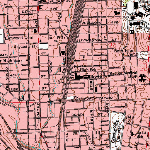 Topographic Map of Rowan Middle School, MS
