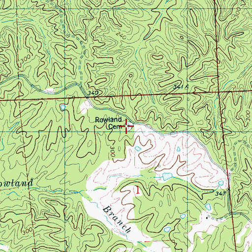 Topographic Map of Rowland Cemetery, MS