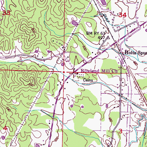 Topographic Map of Rowland Mill Church, MS