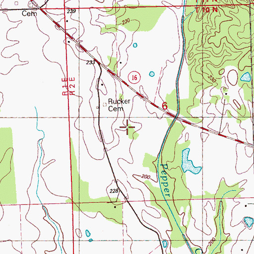 Topographic Map of Rucker Cemetery, MS