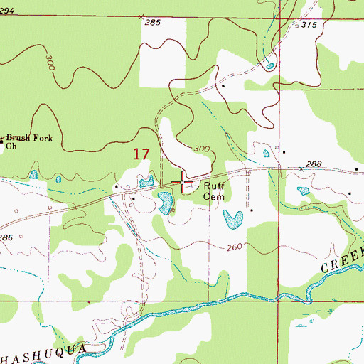 Topographic Map of Ruff Cemetery, MS