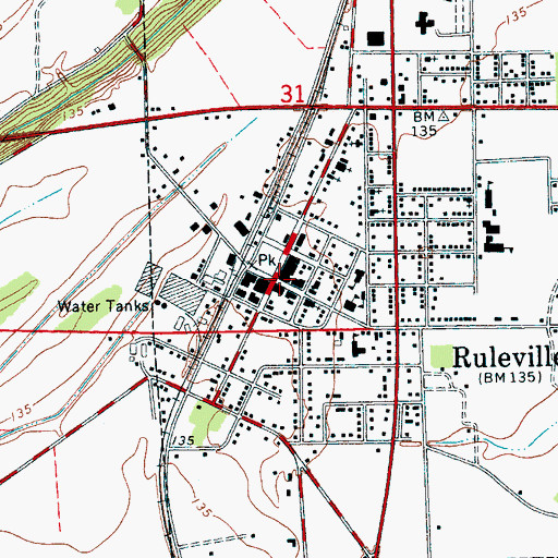 Topographic Map of Ruleville, MS