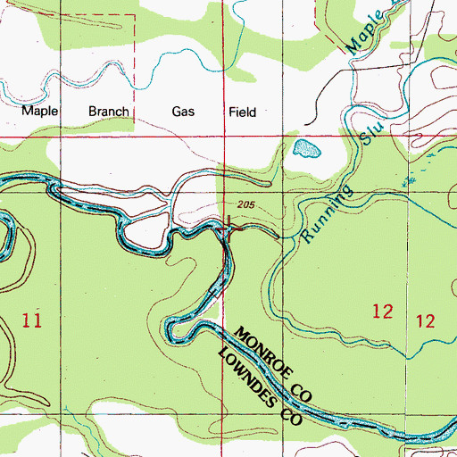 Topographic Map of Running Slough, MS