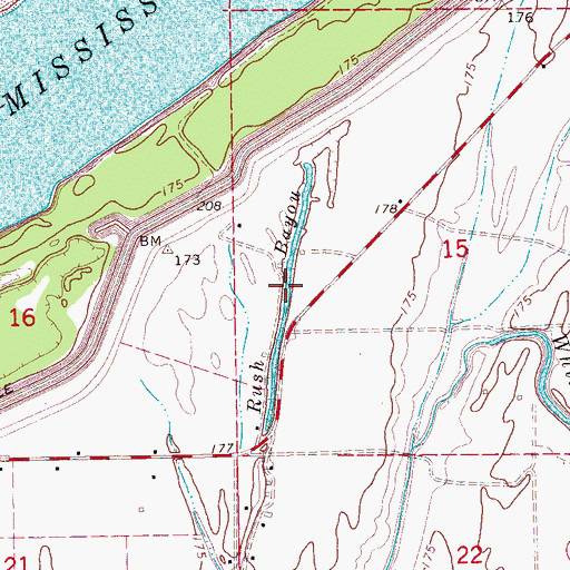 Topographic Map of Rush Bayou, MS