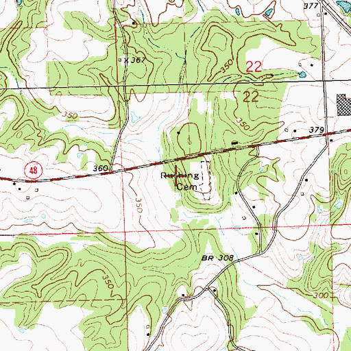 Topographic Map of Rushing Cemetery, MS