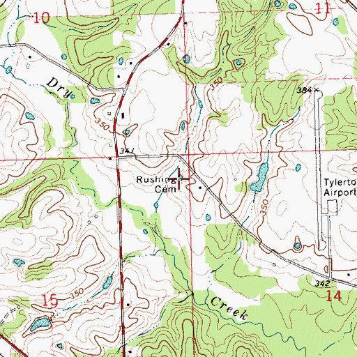 Topographic Map of Rushing Cemetery, MS