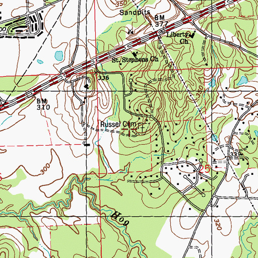 Topographic Map of Russel Cemetery, MS