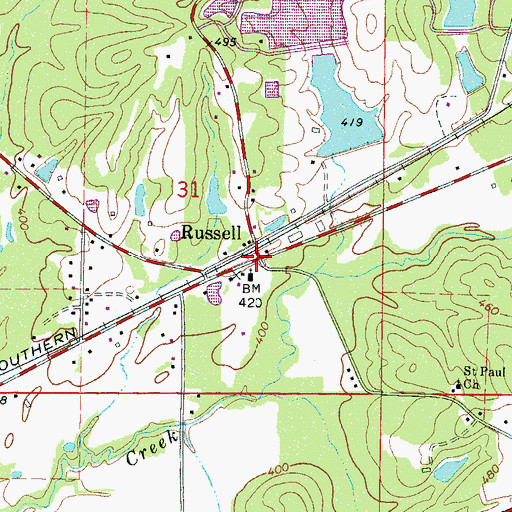 Topographic Map of Russell, MS