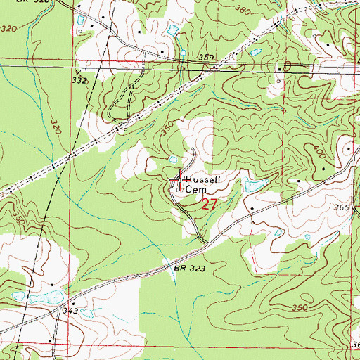 Topographic Map of Russell Cemetery, MS