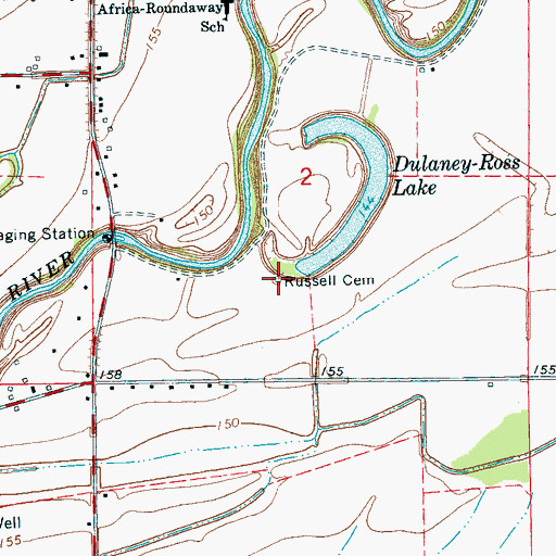 Topographic Map of Russell Cemetery, MS
