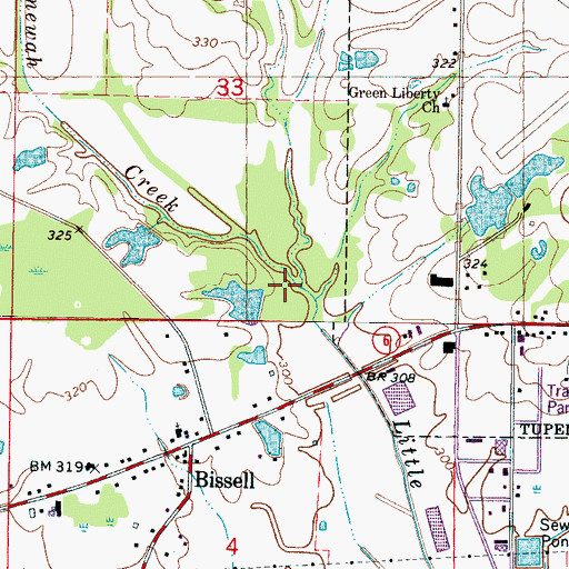 Topographic Map of Russell Creek, MS