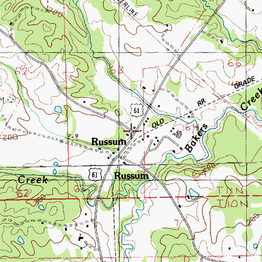 Topographic Map of Russum, MS