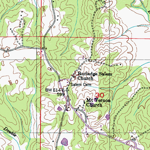 Topographic Map of Rutledge Salem Church, MS