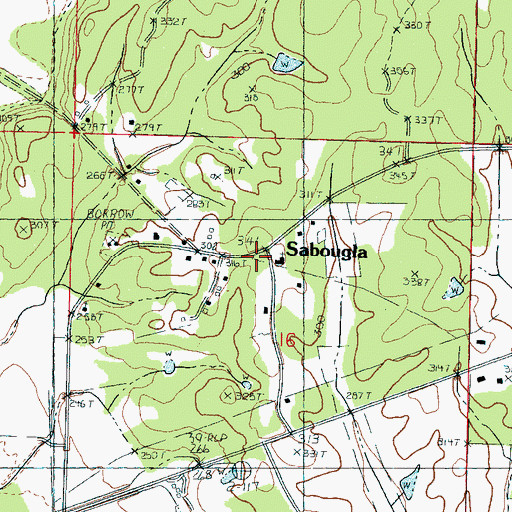 Topographic Map of Sabougla, MS