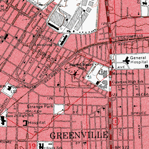 Topographic Map of Sacred Heart School, MS