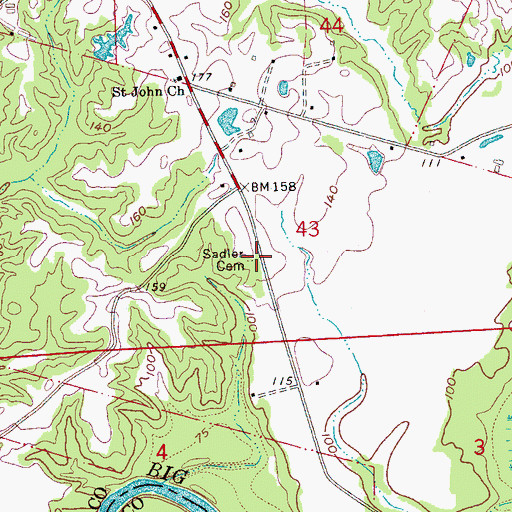 Topographic Map of Sadler Cemetery, MS
