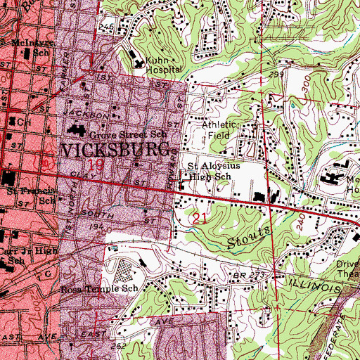Topographic Map of Saint Aloysius High School, MS